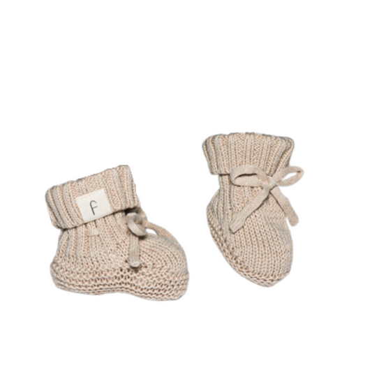 organic cotton knit baby booties oatmeal colour